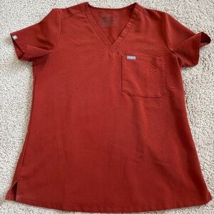 Figs Caterina One Pocket Scrub Top Burnt Orange